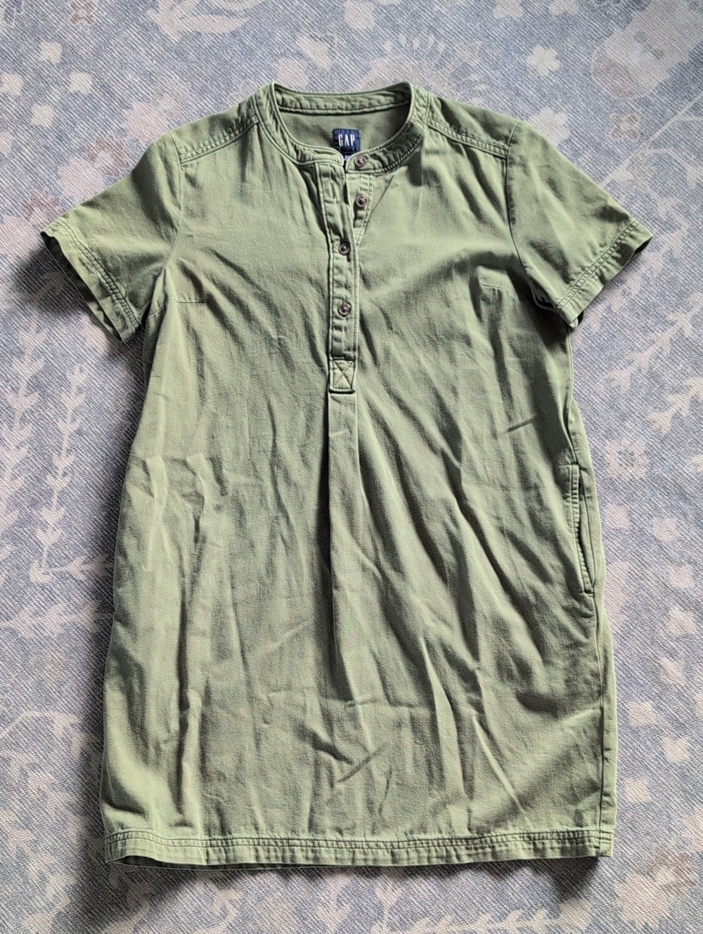 GAP Short Sleeve Henley Shirt Dress - Olive Green